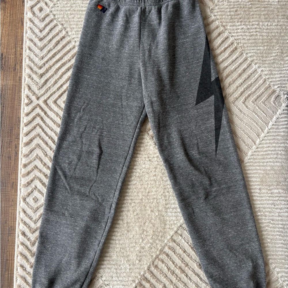 Aviator Nation Kids Gray Sweatpants with Black Lightning Bolt Size 14